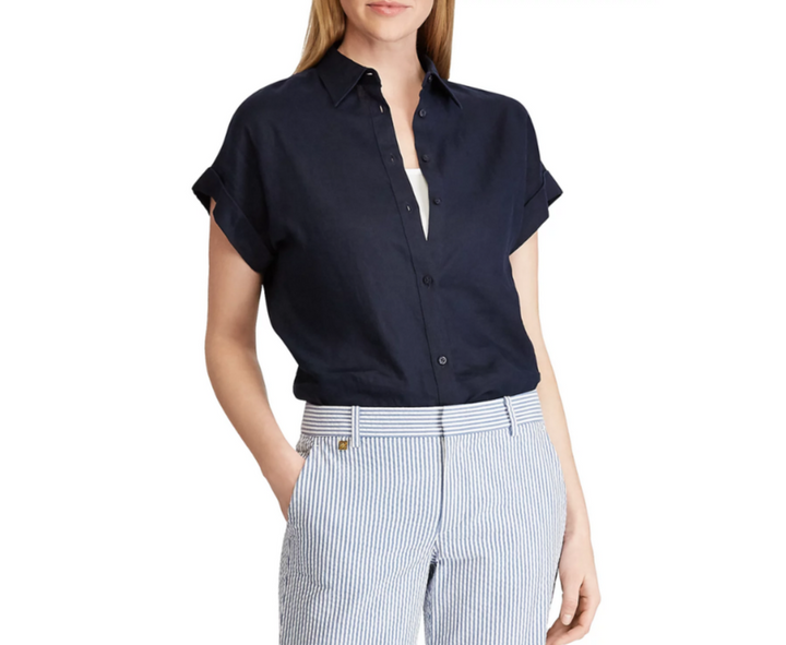 LAUREN Ralph Lauren Linen Button-Down Top MSRP $99