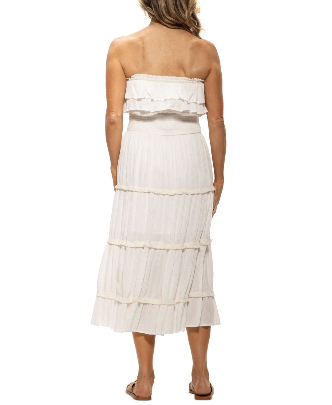 Dotti Ruffled Smocked-Waist Tiered Cover-Up Dress MSRP $72