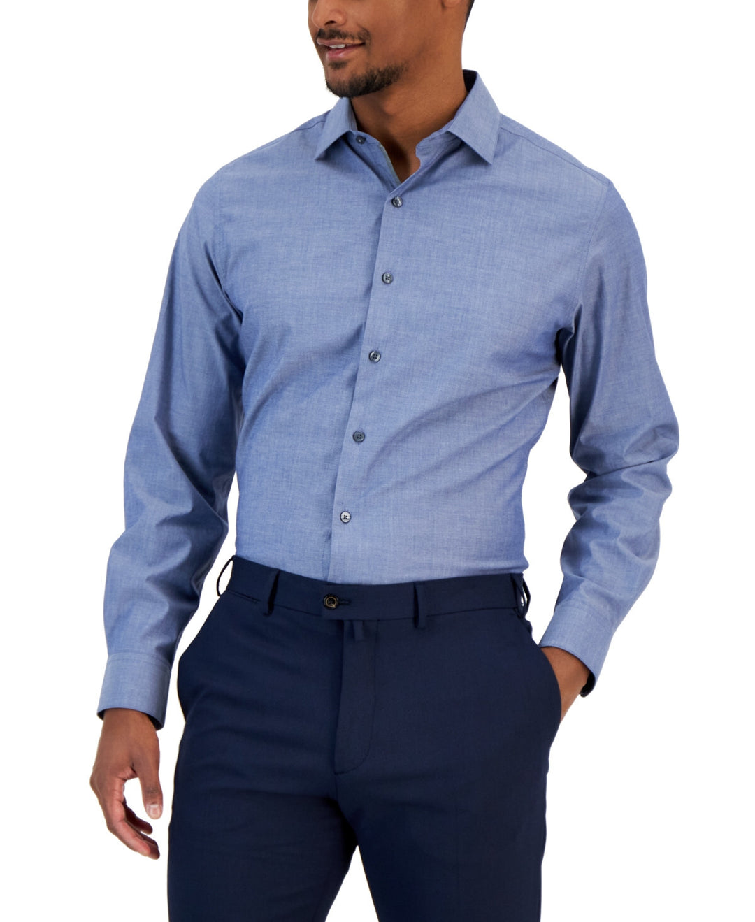 Bar III Slim Fit Chambray Stretch Dress Shirt MSRP $70