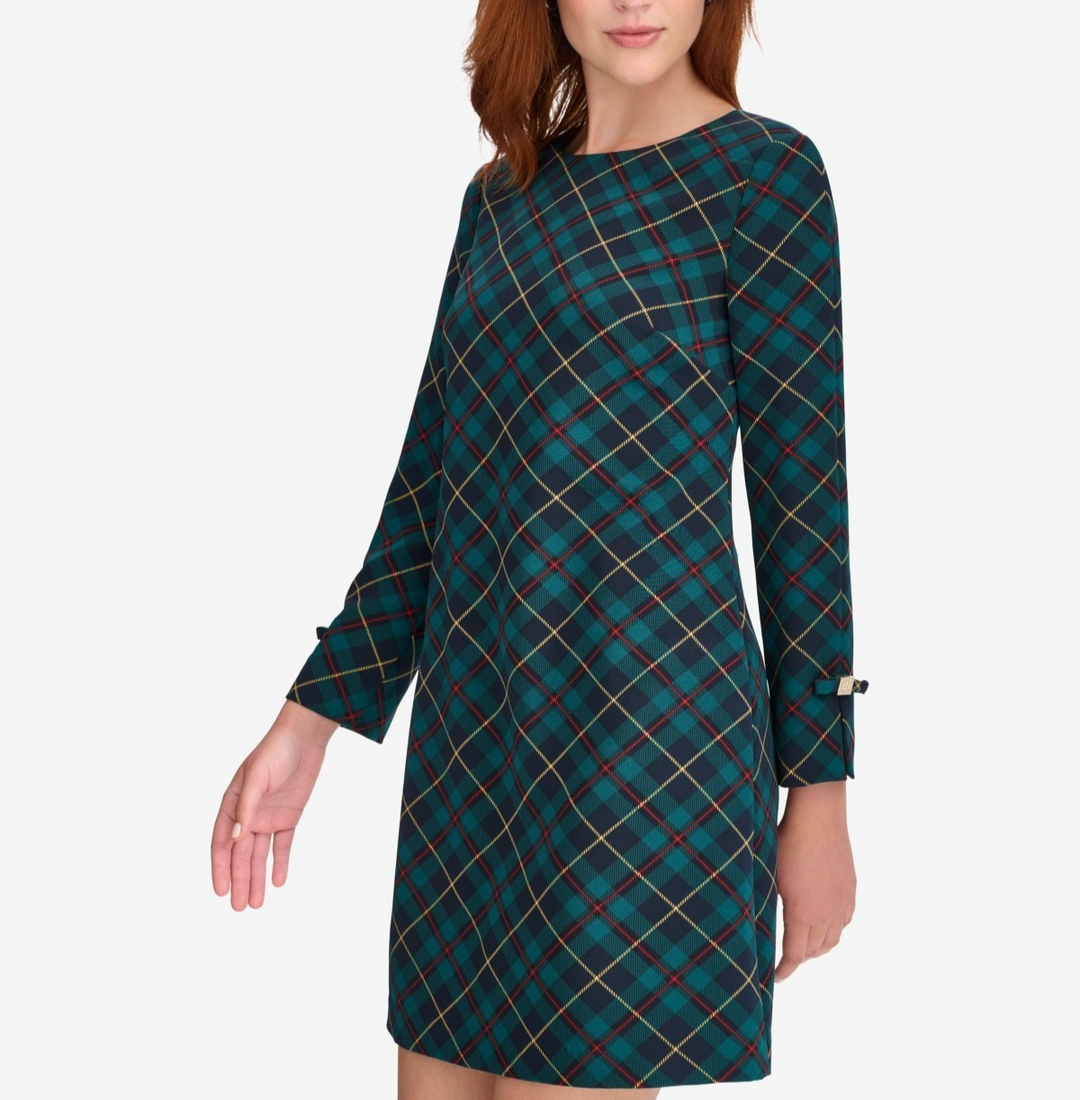 Tommy Hilfiger Women's Plaid Long-Sleeve Bow-Cuff Dress MSRP $ 119