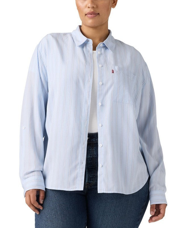Levi's Women's Plus Darlene Chikee Stripe Chambray Shirt MSRP $59.50