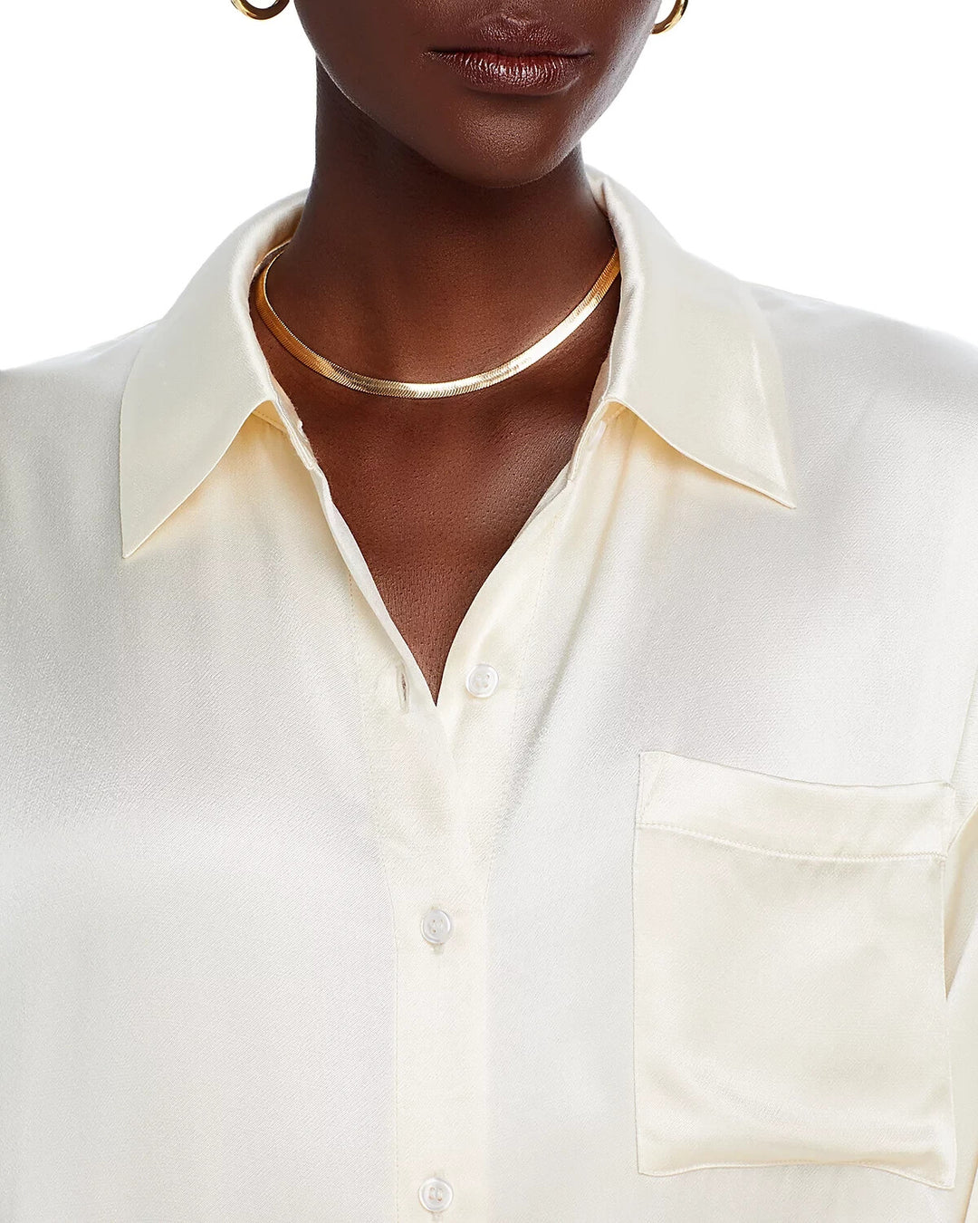 WAYF Fynn Satin Button Front Top MSRP $79
