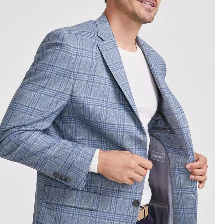 Michael Kors Men's Classic-Fit Seafoam Plaid Sport Coat MSRP $295