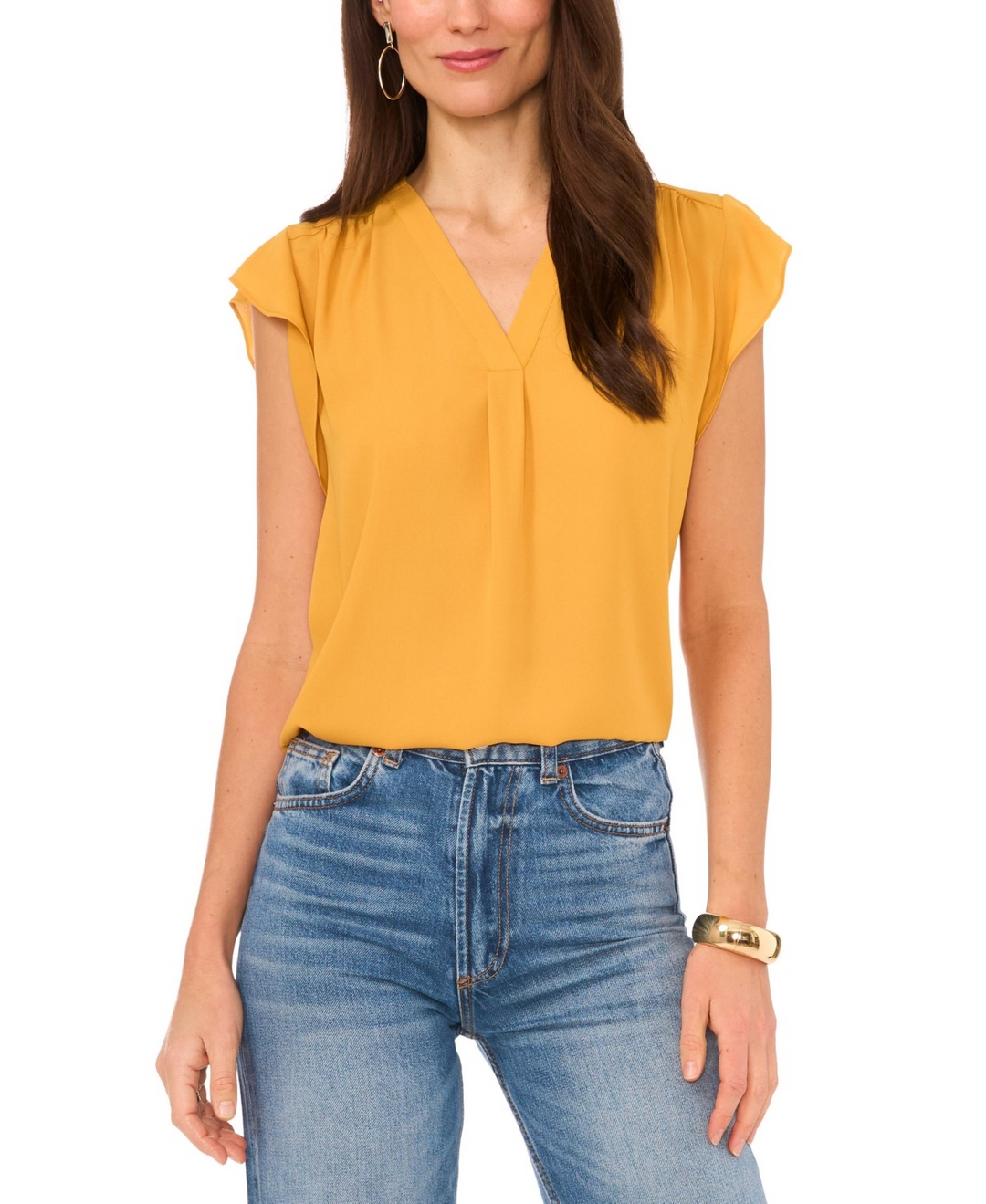 Vince Camuto Women's V-Neck Flutter Short Sleeve Top MSRP $69
