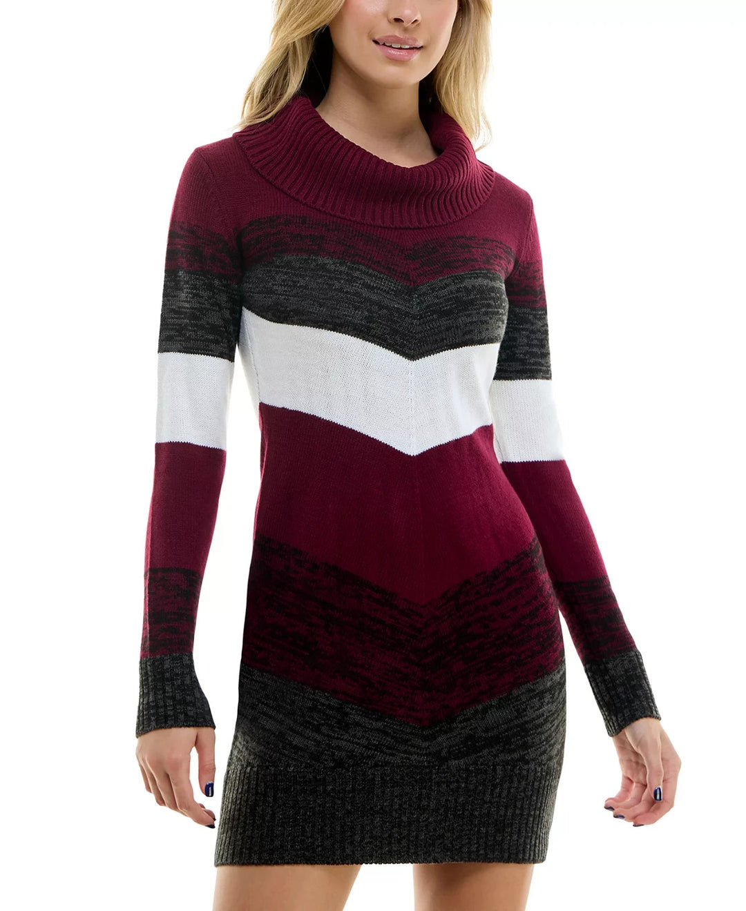 BCX Juniors' Cowl Chevron Fitted Sweater Dress MSRP $49