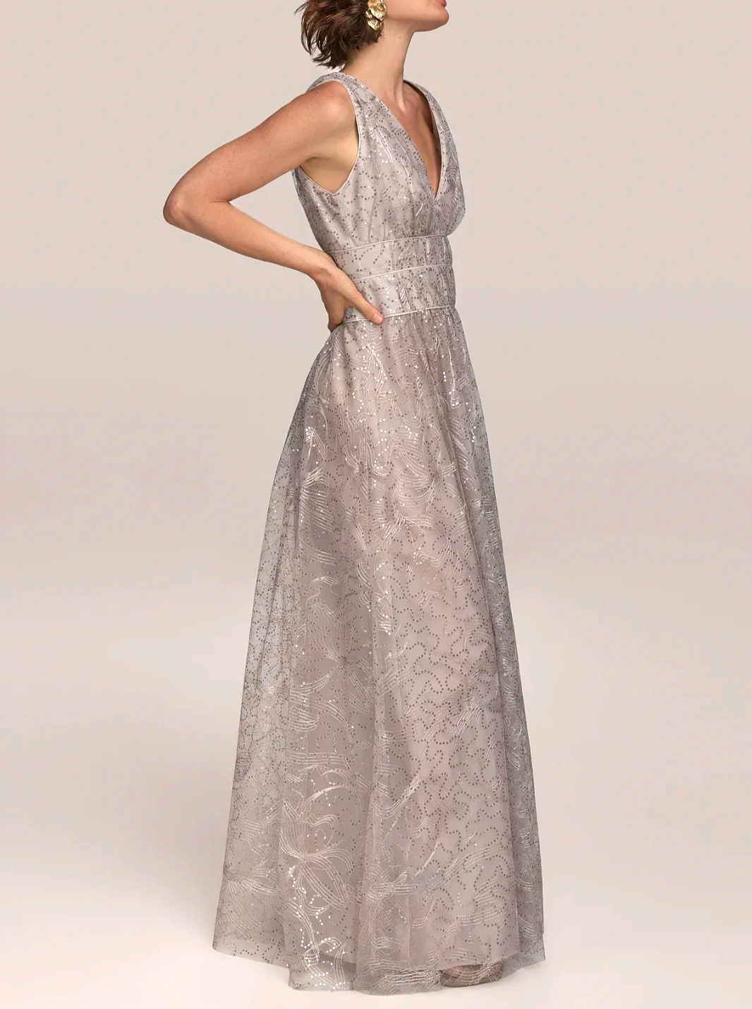 Donna Karan New York Women's Sequin Embroidered Mesh Sleeveless Gown MSRP $399