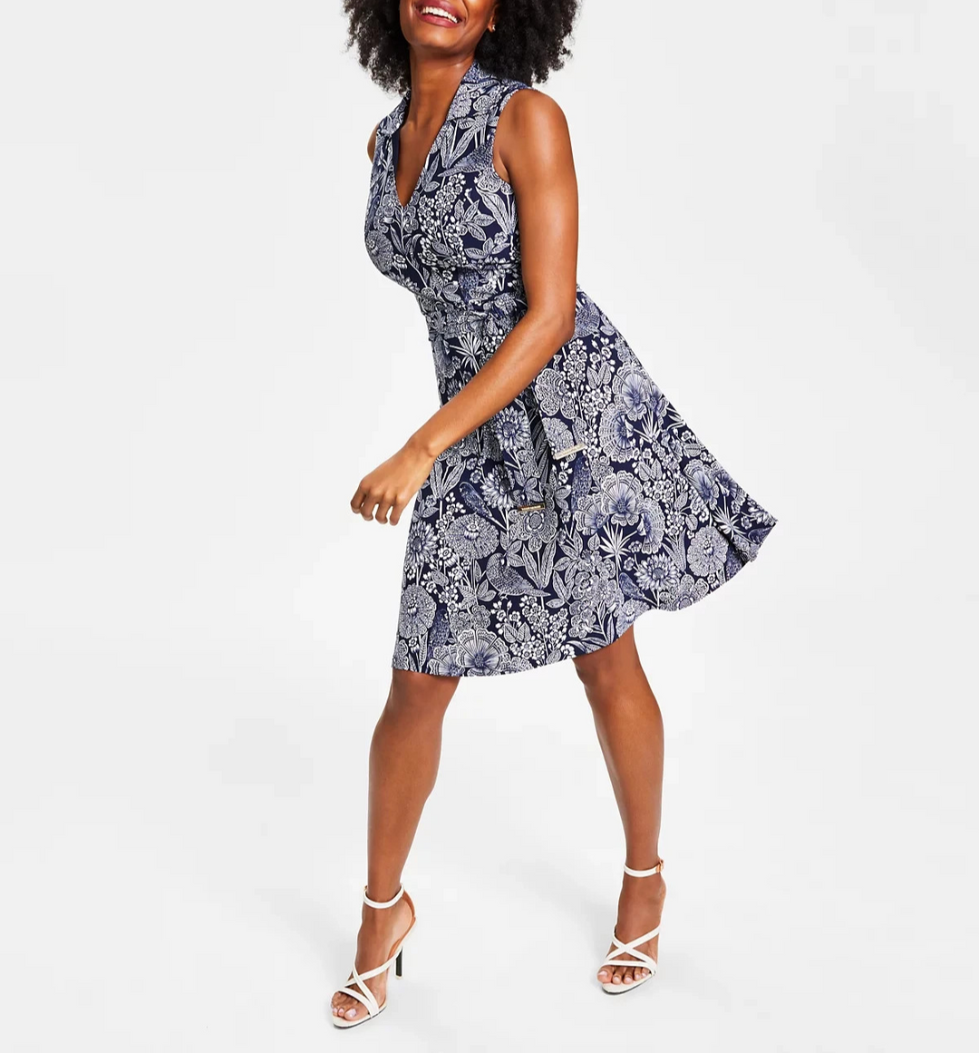 Tommy Hilfiger Parakeet Park Tie-Waist Sleeveless Dress MSRP $119