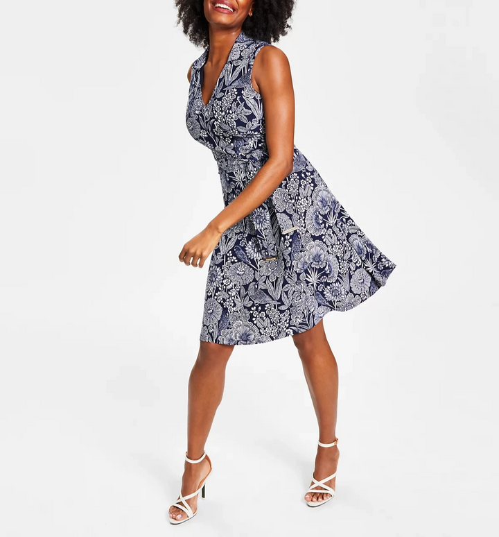 Tommy Hilfiger Parakeet Park Tie-Waist Sleeveless Dress MSRP $119