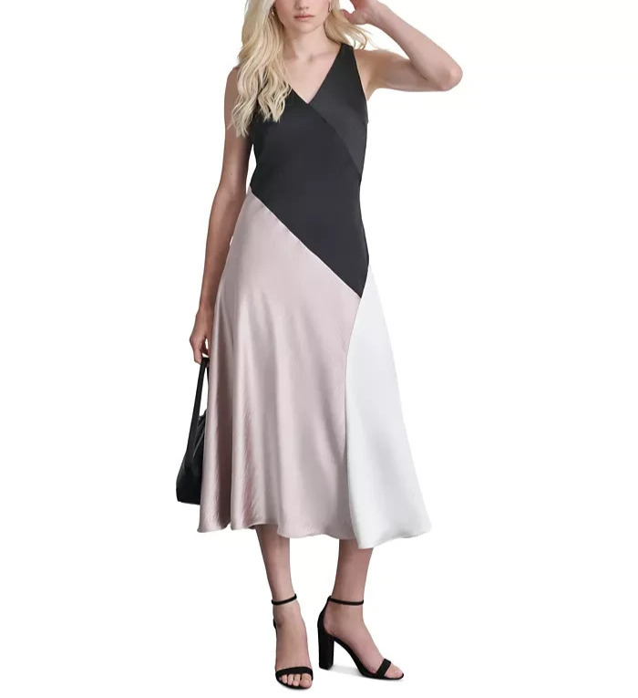 DKNY Satin Colorblocked Slip Dress MSRP $139