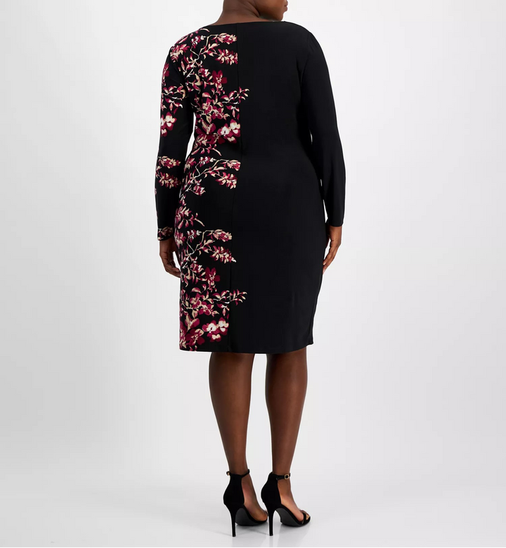 Kasper Plus Size Floral-Print Side-Pleat Sheath Dress MSRP $99