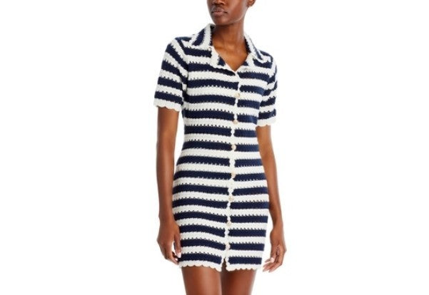 Fore Womens Crochet Collared Mini Dress MSRP $98