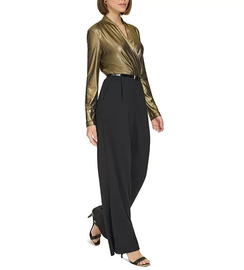 Tommy Hilfiger Shimmer Belted Wide-Leg Jumpsuit MSRP $139