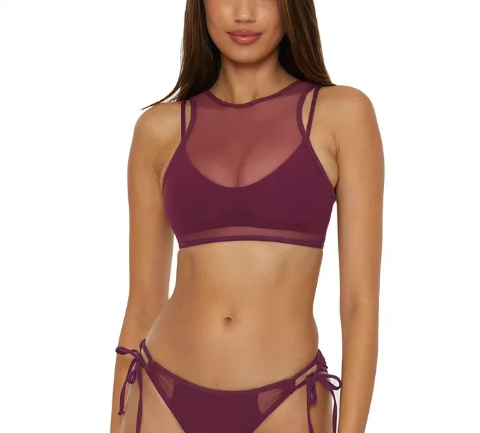 Becca Muse Mesh-Overlay Multi-Way Bralette Bikini Top MSRP $88