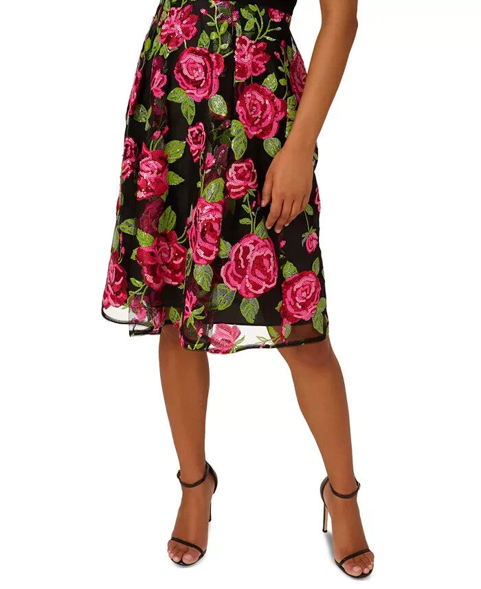 Adrianna Papell Women's Rose-Embroidered-Mesh Dress MSRP $249