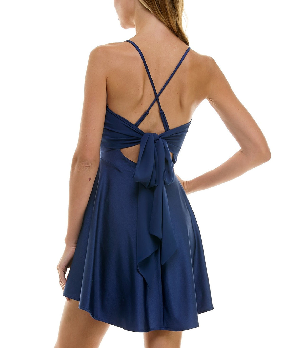 juniors' satin fit & flare dress B Darlin Juniors' Sleeveless Satin Fit & Flare Dress