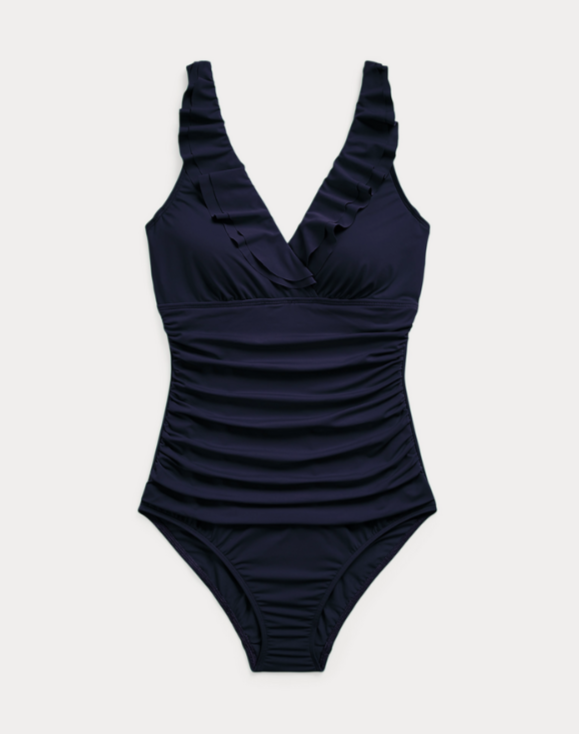 LAUREN Ralph Lauren Ruffle Surplice One Piece Swimsuit MSRP $135