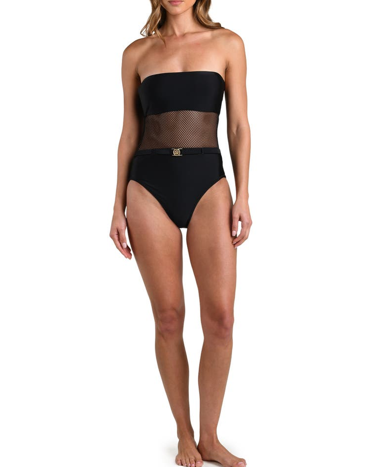 L'AGENCE Tory Bandeau Mesh Solid One Piece Swimsuit MSRP $255