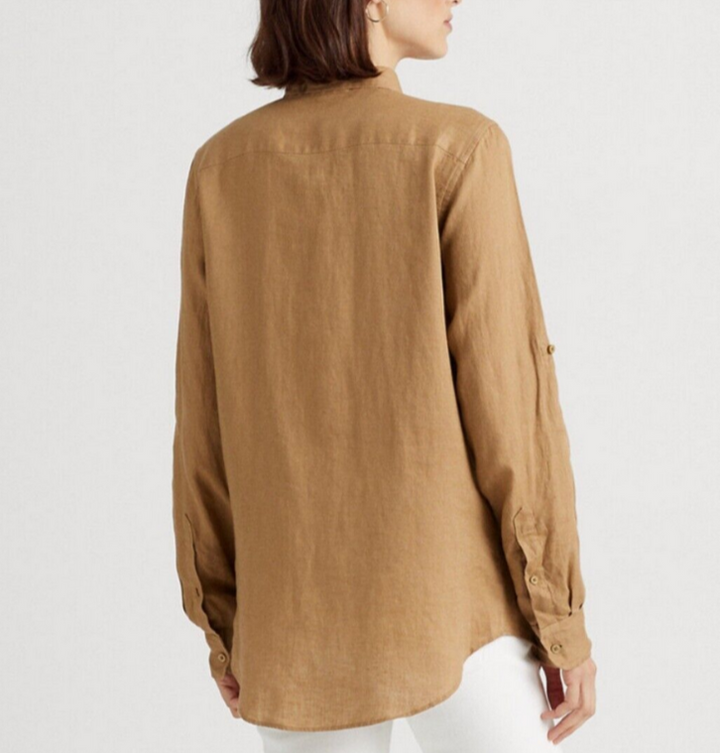 Lauren Ralph Lauren Linen Roll-Tab Sleeve Shirt MSRP $115