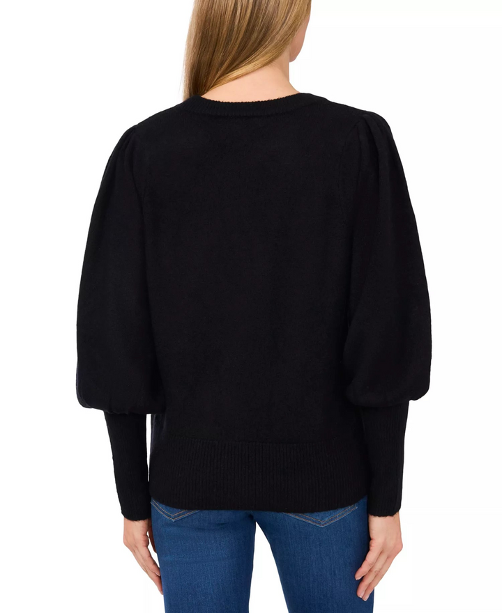 CeCe Women's Plaid Bow Crew Neck Sweater MSRP $79