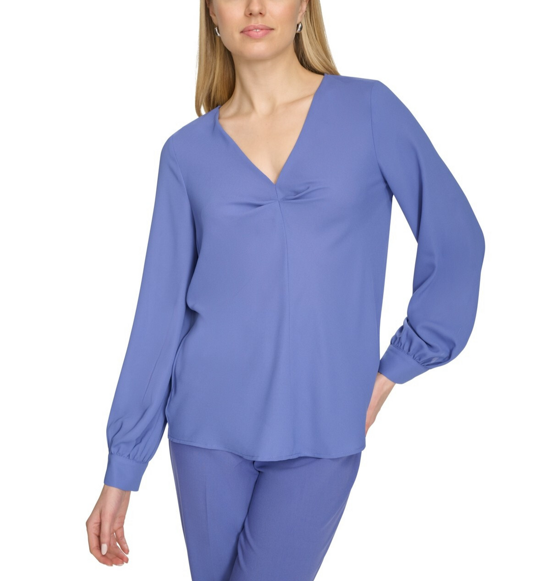 Calvin Klein Long Sleeve V-Neck Blouse MSRP $89