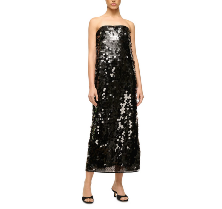 STAUD Casey Paillette Strapless Dress MSRP $595