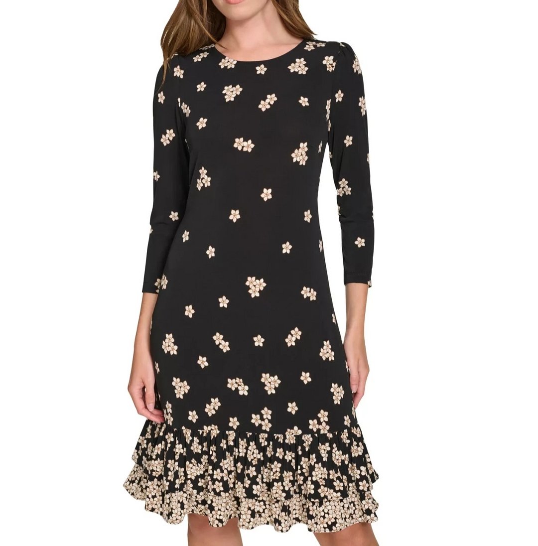 Tommy Hilfiger Petite 3/4-Sleeve Flounce-Hem Shift Dress MSRP $99