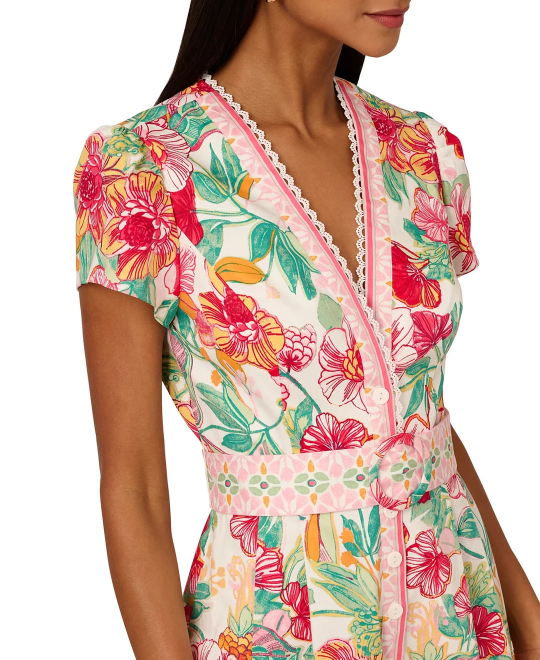 Adrianna by Adrianna Papell Floral-Print Belted Romper MSRP $149