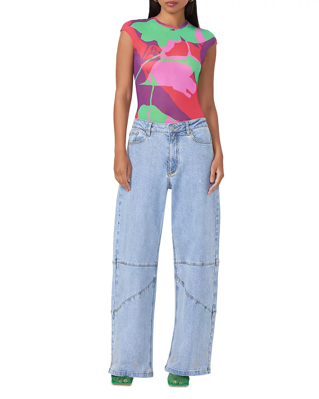 AFRM Nina Printed Cap Sleeve Tee MSRP $38