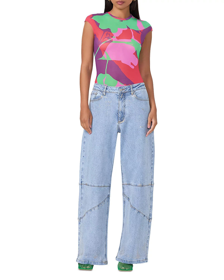 AFRM Nina Printed Cap Sleeve Tee MSRP $38