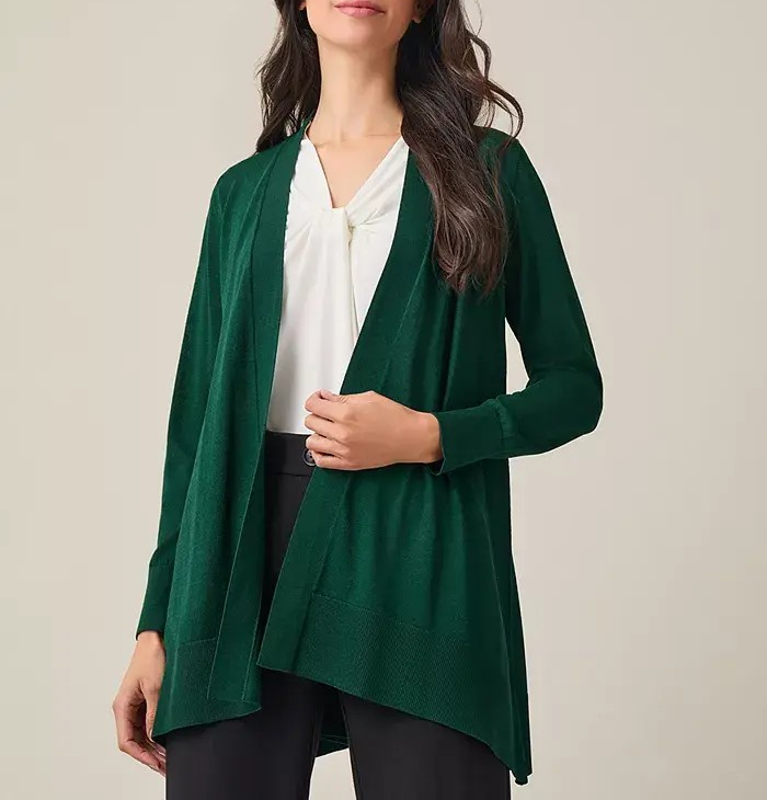Kasper Women's Asymmetrical-Hem Open-Front Cardigan Sweater MSRP $79
