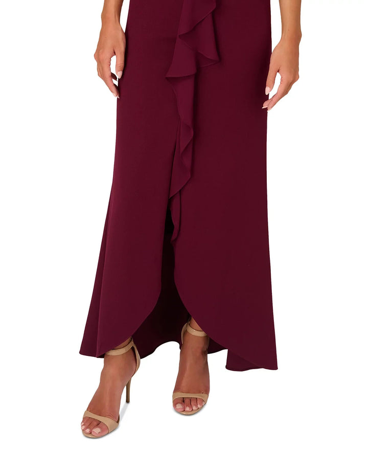 Papell Studio by Adrianna Papell Flutter-Sleeve Crepe Ruffled Gown MSRP $149