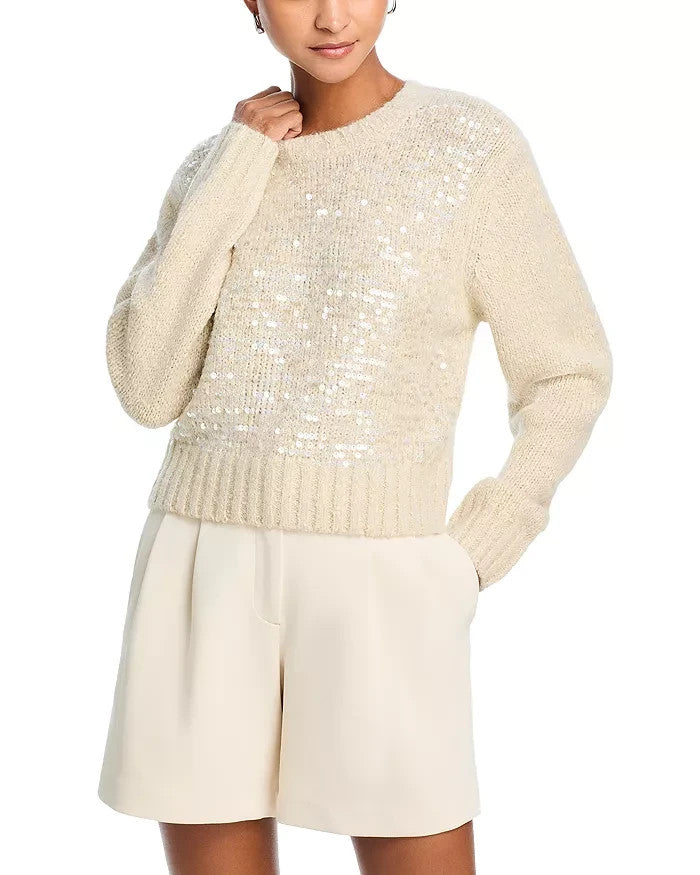 AQUA Iridescent Sequin Crewneck Knit Sweater MSRP $78