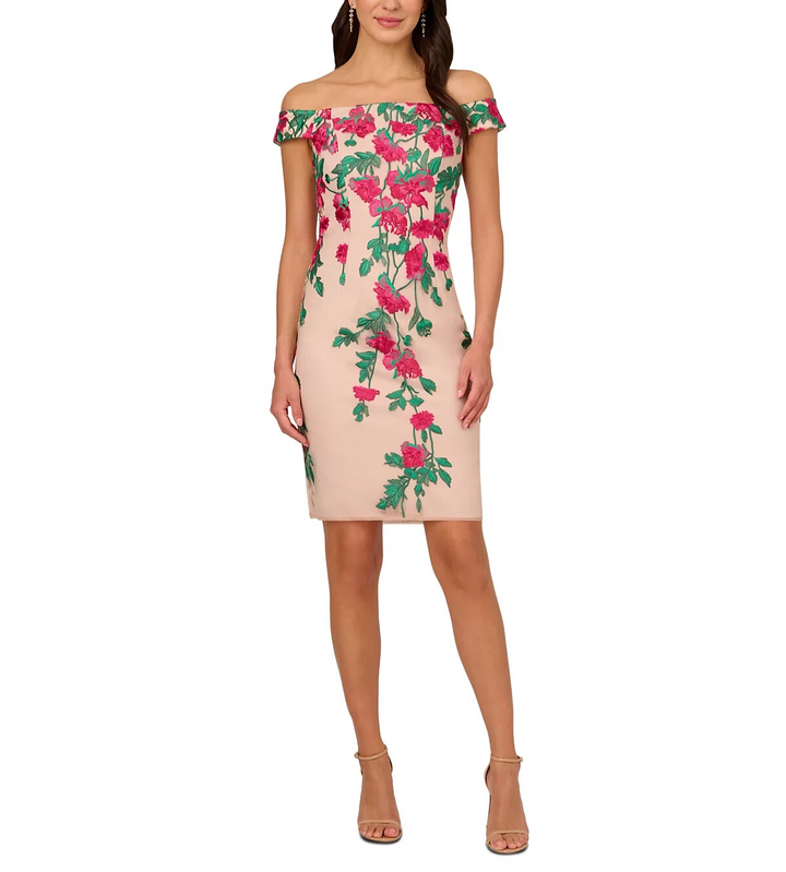 Adrianna Papell Cascading Florals Off-The-Shoulder Dress MSRP $199