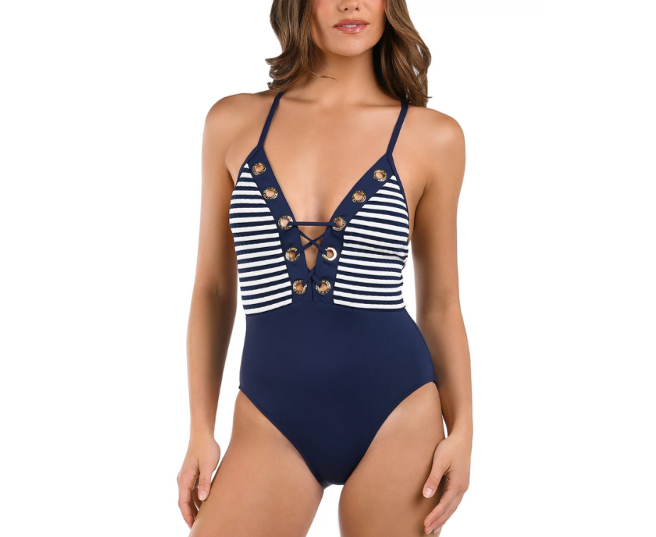 La Blanca Sail Plunge One Piece Swimsuit MSRP $145