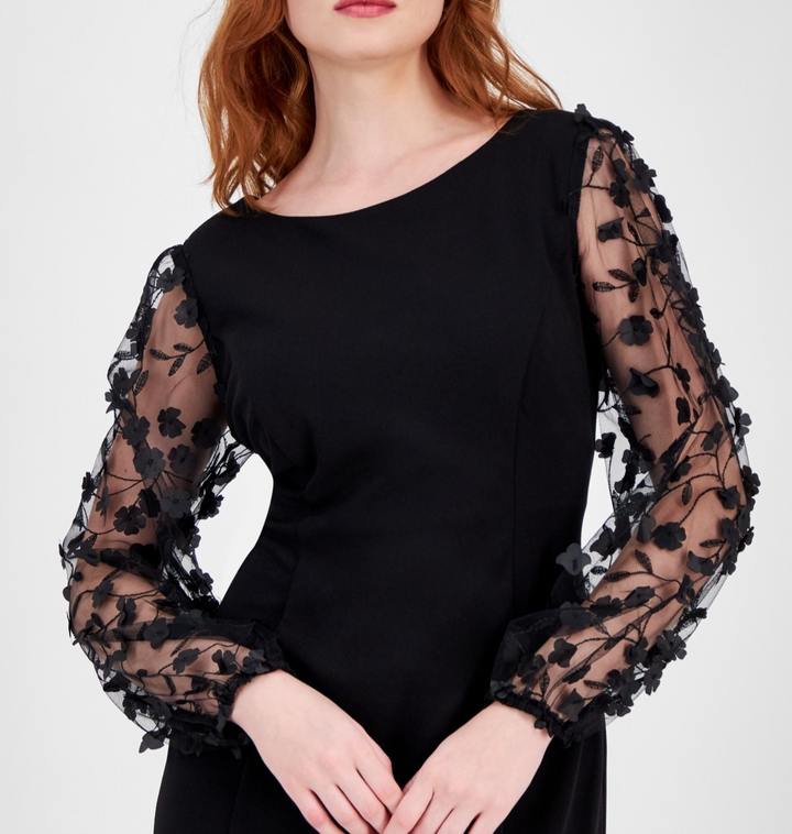 Connected Women's Boat-Neck Floral-Sleeve Sheath Dress MSRP $79
