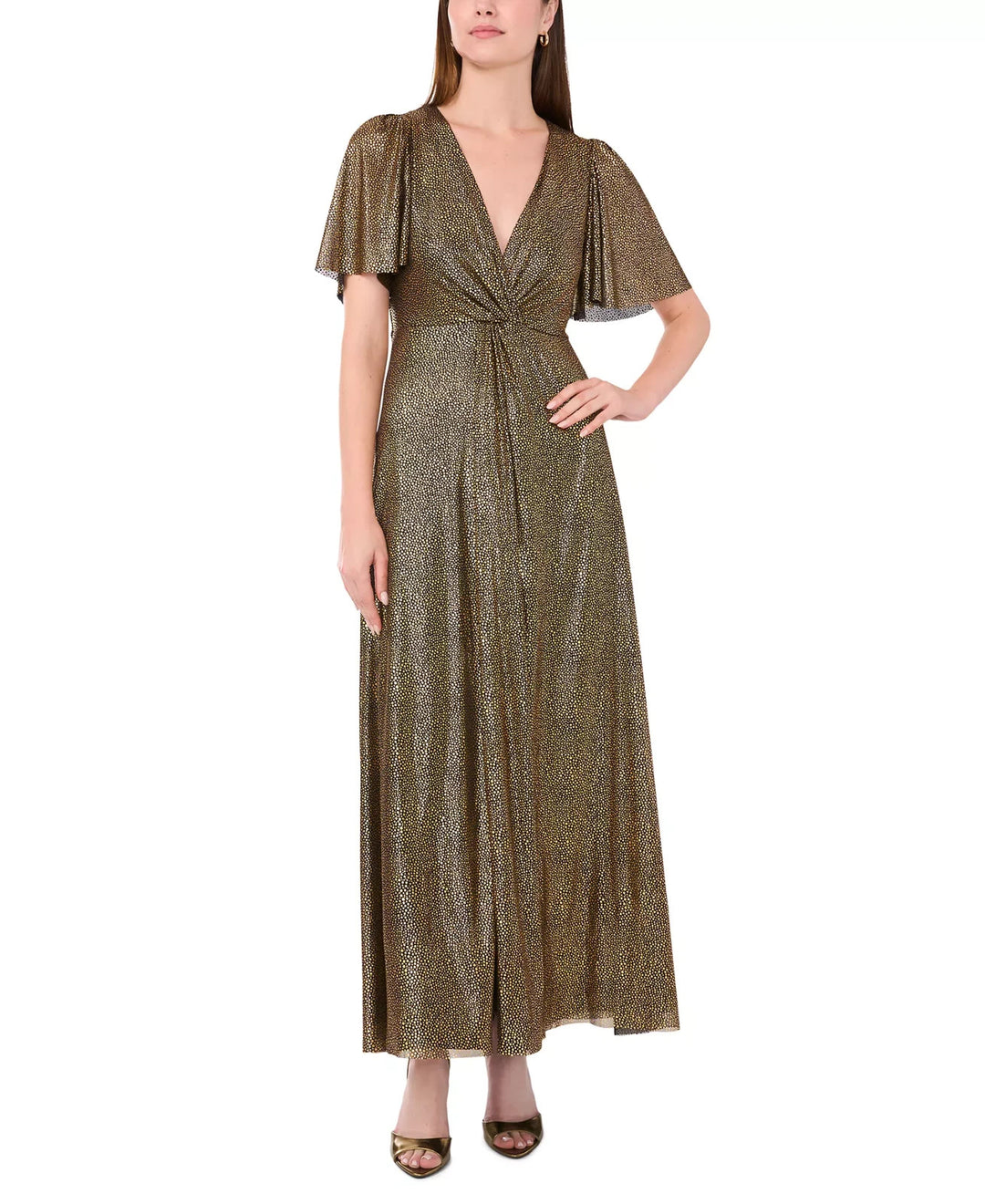 MSK Women's Metallic V-Neck Flutter-Sleeve Gown MSRP $129