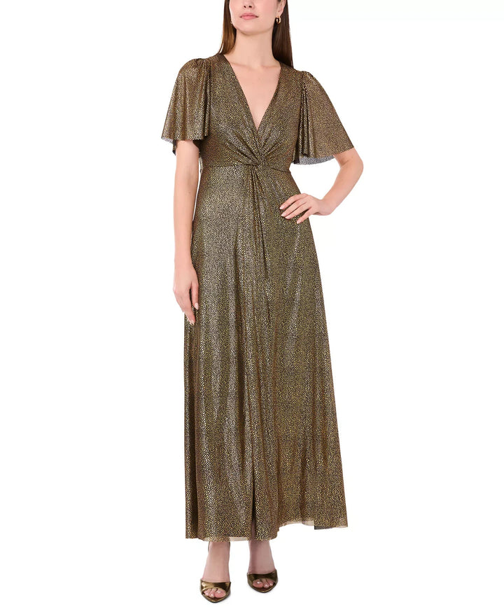 MSK Women's Metallic V-Neck Flutter-Sleeve Gown MSRP $129