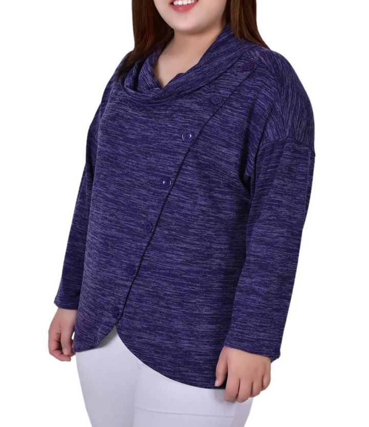 NY Collection Women's Plus Size Long Sleeve Cowl Neck Top MSRP $44