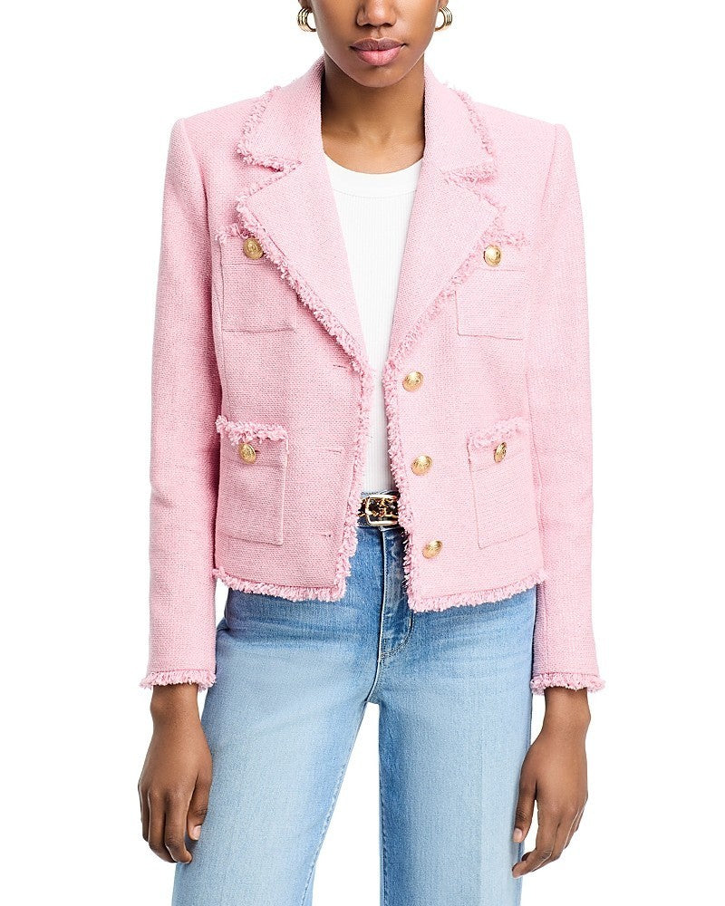 L'AGENCE Sylvia Fringe Trim Tweed Jacket MSRP $595