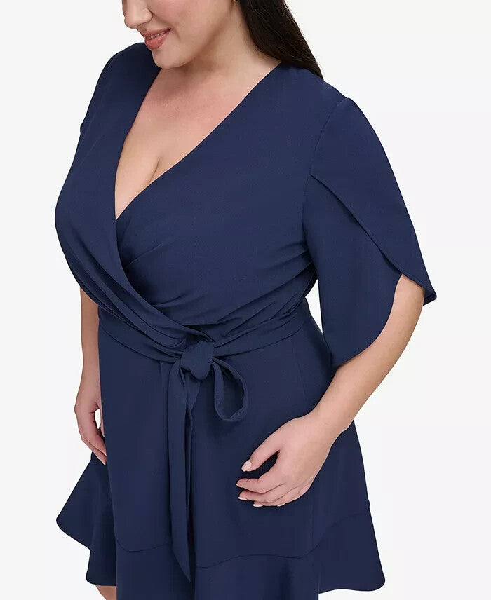 DKNY Plus Size Tulip-Sleeve Faux-Wrap Dress MSRP $99.98