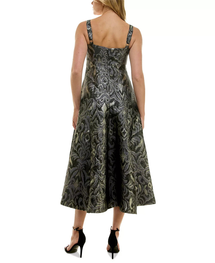Taylor Women's Metallic Jacquard Fit & Flare Dress MSRP $158