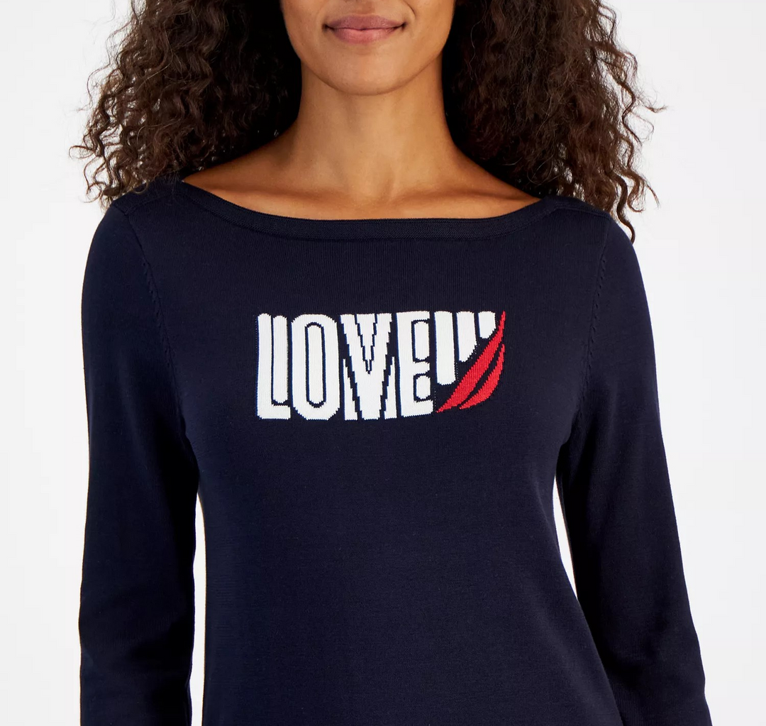 Nautica Jeans Women's Love Boat Neck Long-Sleeve Sweater MSRP $59