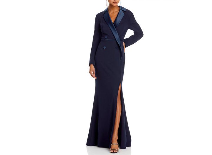 Adrianna Papell Satin Trim Crepe Tuxedo Gown MSRP $199