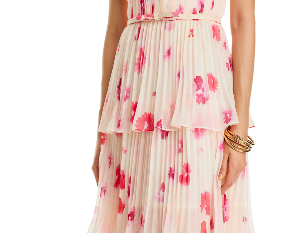 Self-Portrait Pleated Tiered Midi Dress MSRP $510