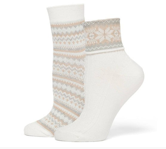 Womens HUE 2pk. Fair Isle Turn Cuff & Crew Socks MSRP $20