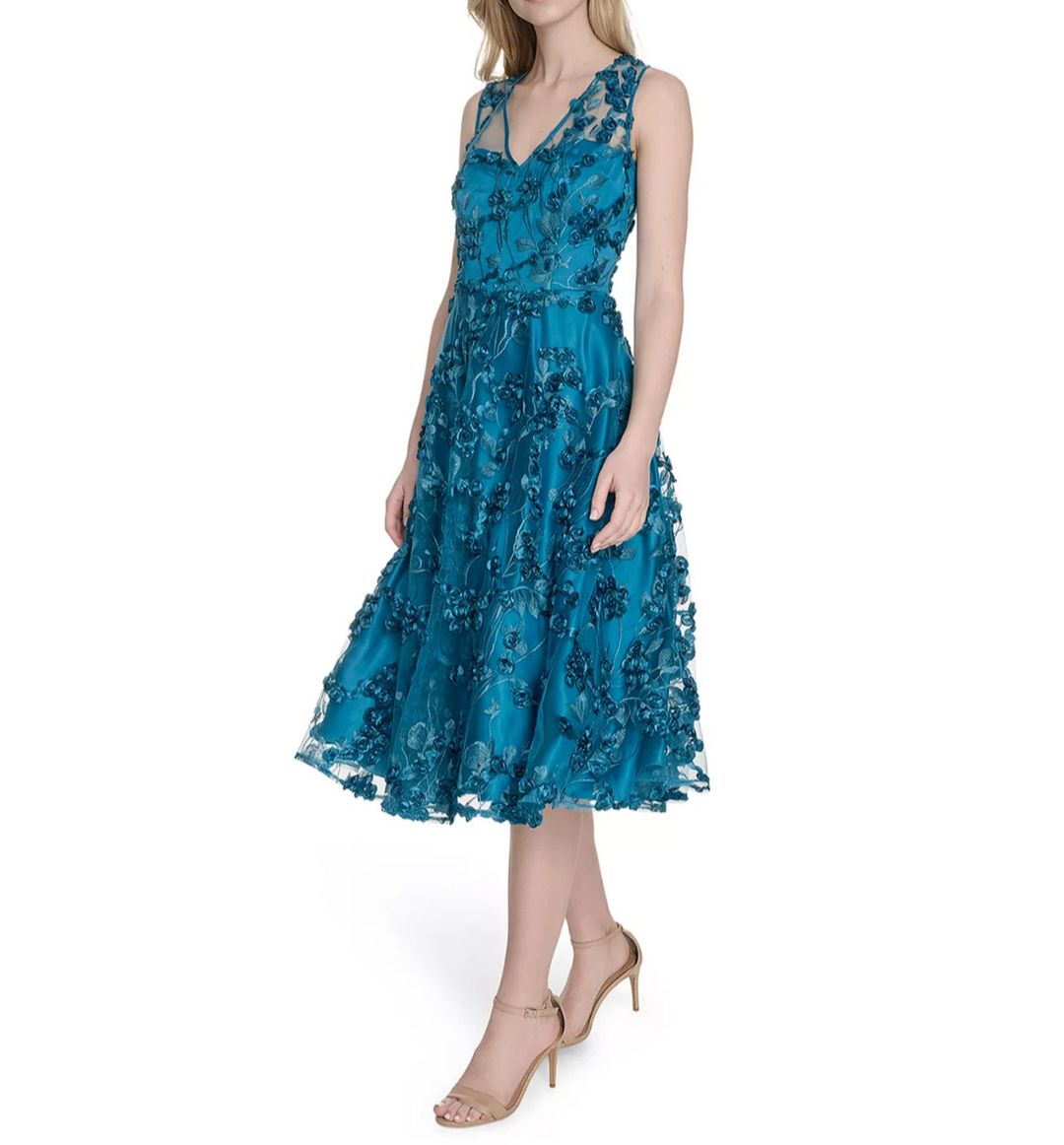 Eliza J Women's Embroidered-Mesh Sleeveless Fit & Flare Dress MSRP $298