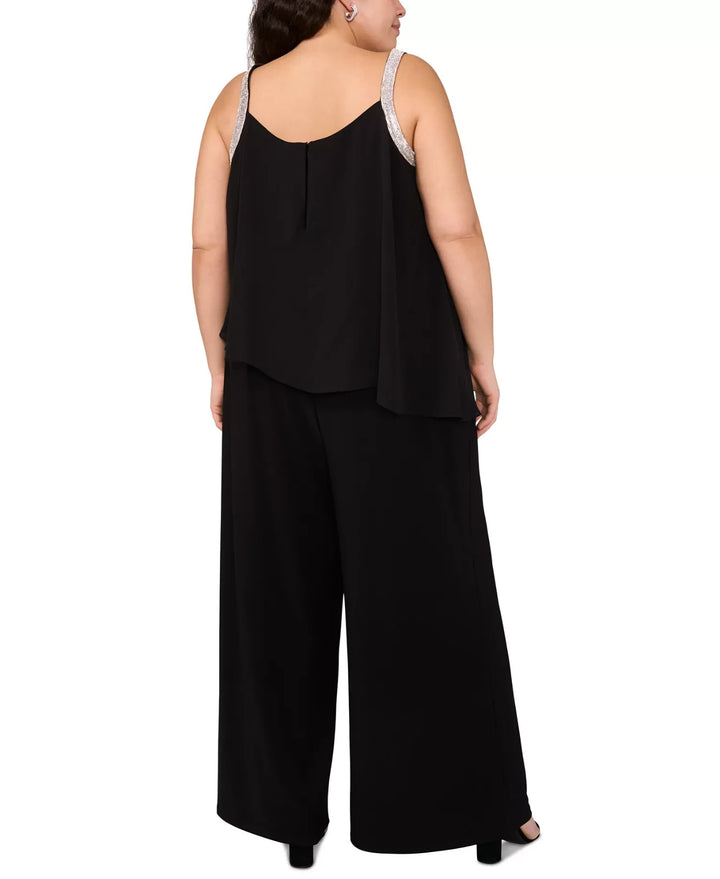 MSK Plus Size Rhinestone-Strap Overlay Wide-Leg Jumpsuit MSRP $99