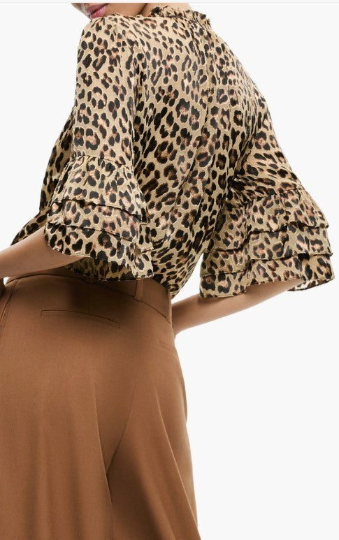 Alice and Olivia Willa Leopard Print Tiered Sleeve Top MSRP $330