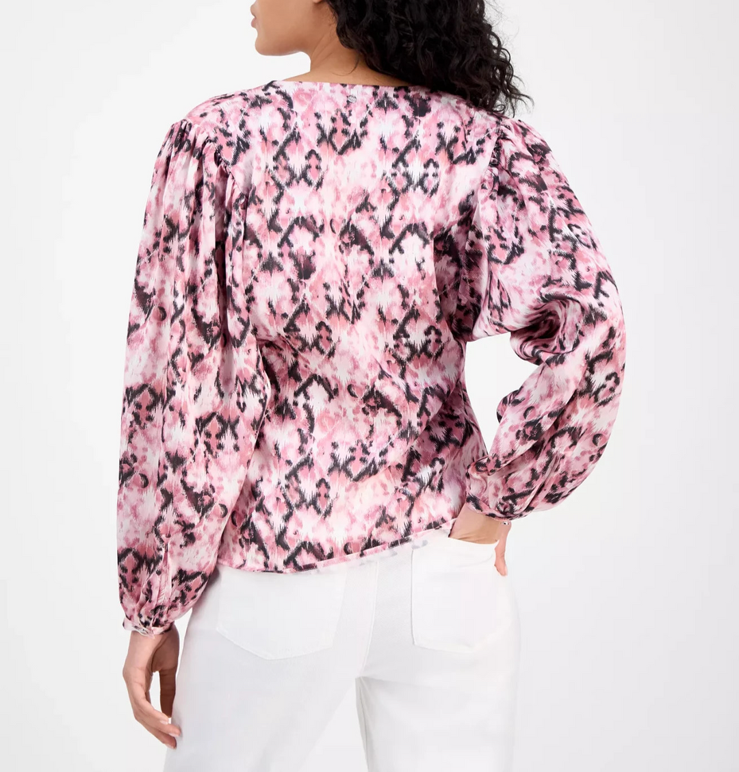BOSS Orange Women's Printed Long-Sleeve V-Neck Blouse MSRP $129