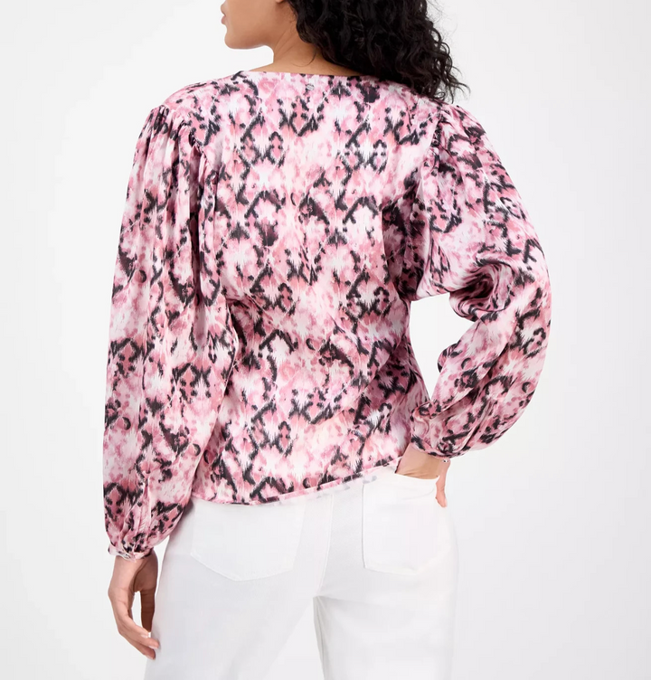 BOSS Orange Women's Printed Long-Sleeve V-Neck Blouse MSRP $129